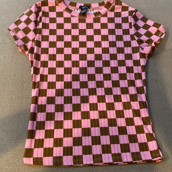 Rue 21 pink and brown checkered shirt size women’s medium NWOT never worn - Picture 5 of 6